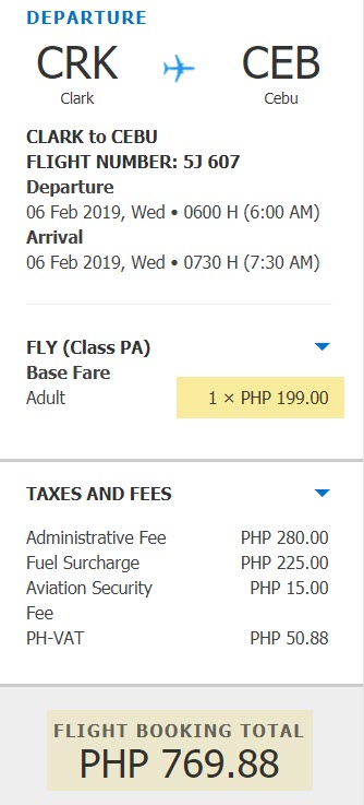 Promo Clark to Cebu 2019