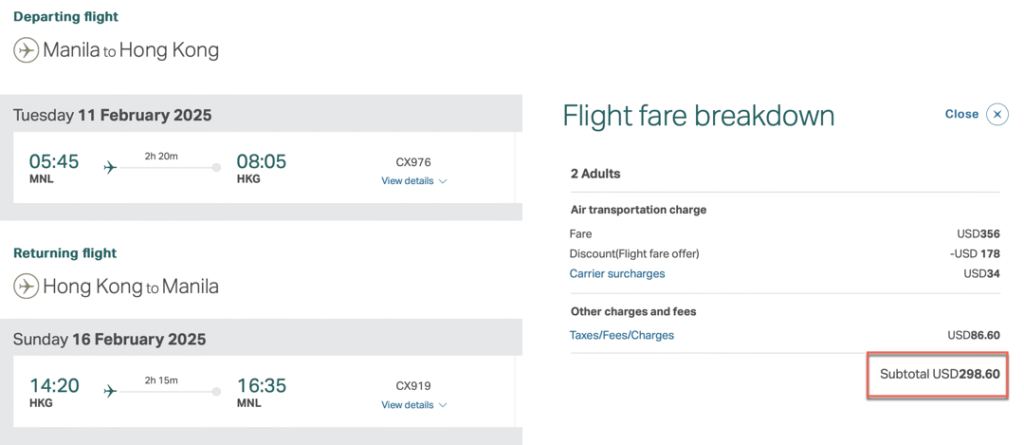 Cathay Pacific Promo Manila to Hong Kong Round Trip for February 2025