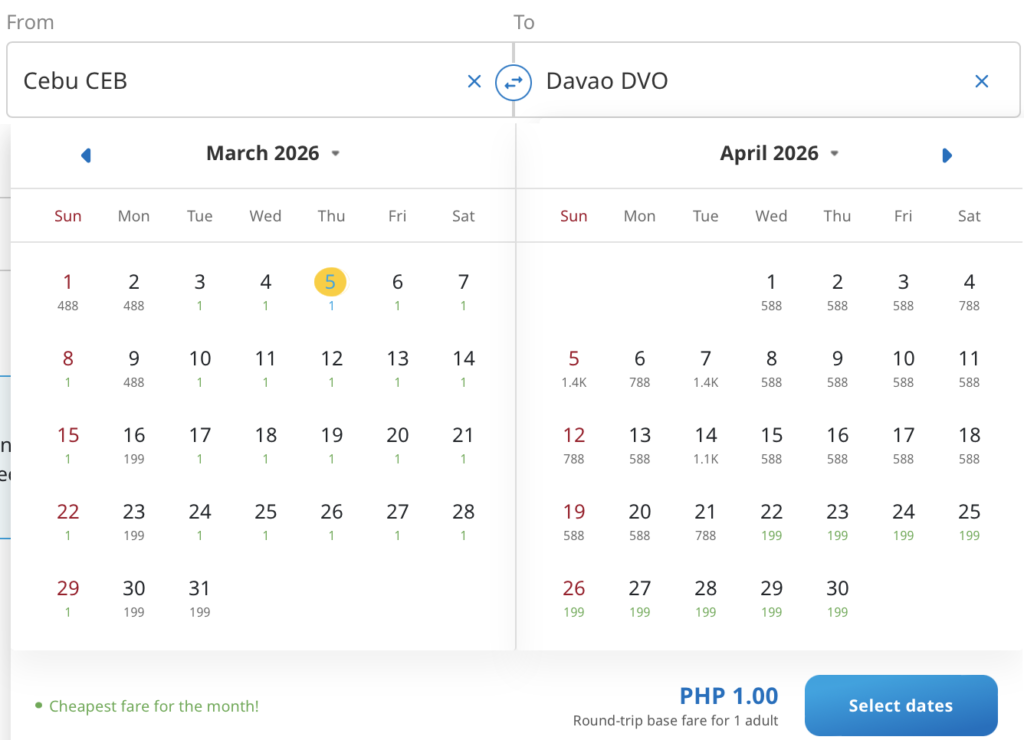 Cebu to Davao piso fare tickets available for booking